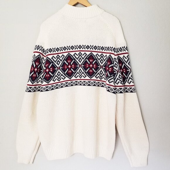 IZOD Men's XXL Sportswear Pullover Fair Isle Chunky Knit Heavy Quarter Zip Cream - Picture 3 of 15